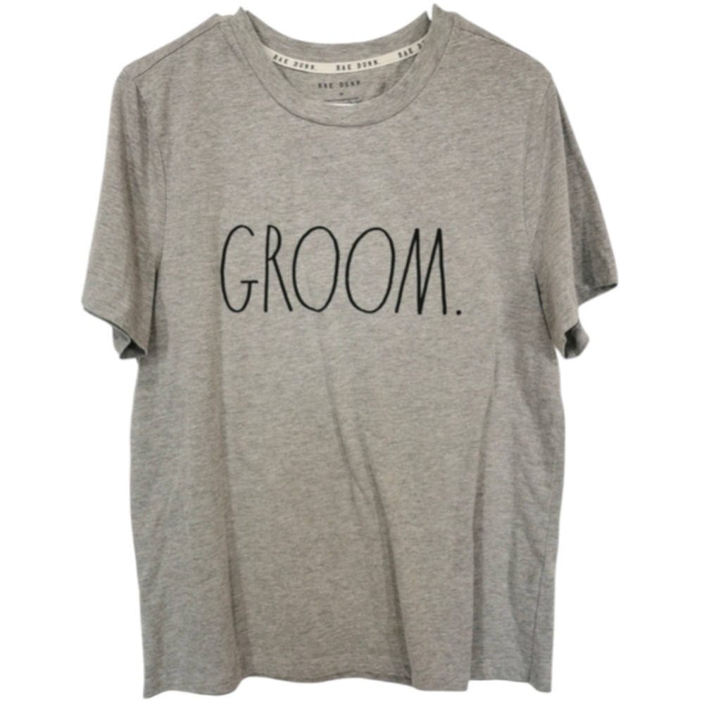 Rae Dunn GROOM Graphic T-Shirt Grey Cotton Blend Size M